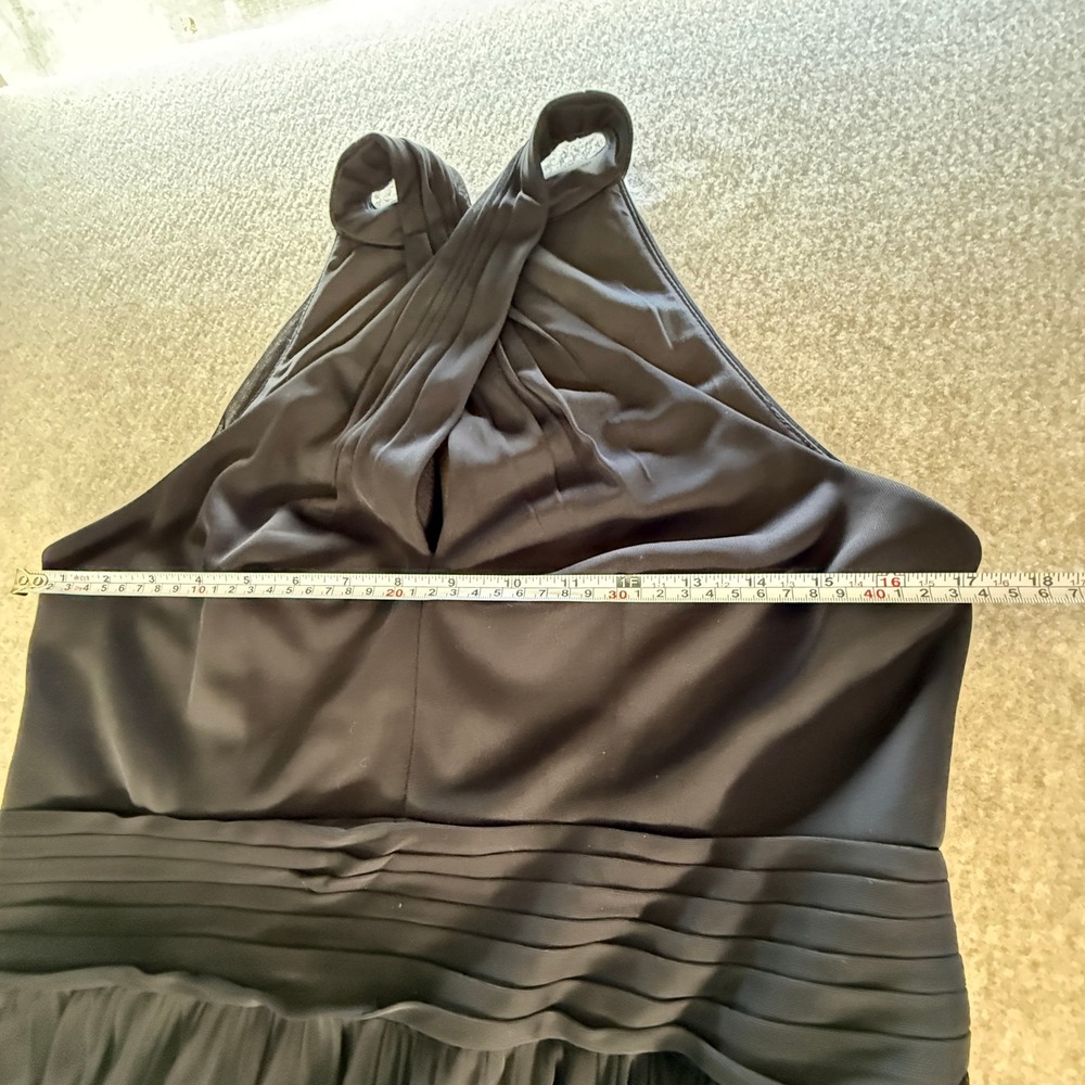 Black Mesh Crisscross Halter Maxi Dress Gown S 12 Formal Slit Prom Davids Bridal - Picture 8 of 10